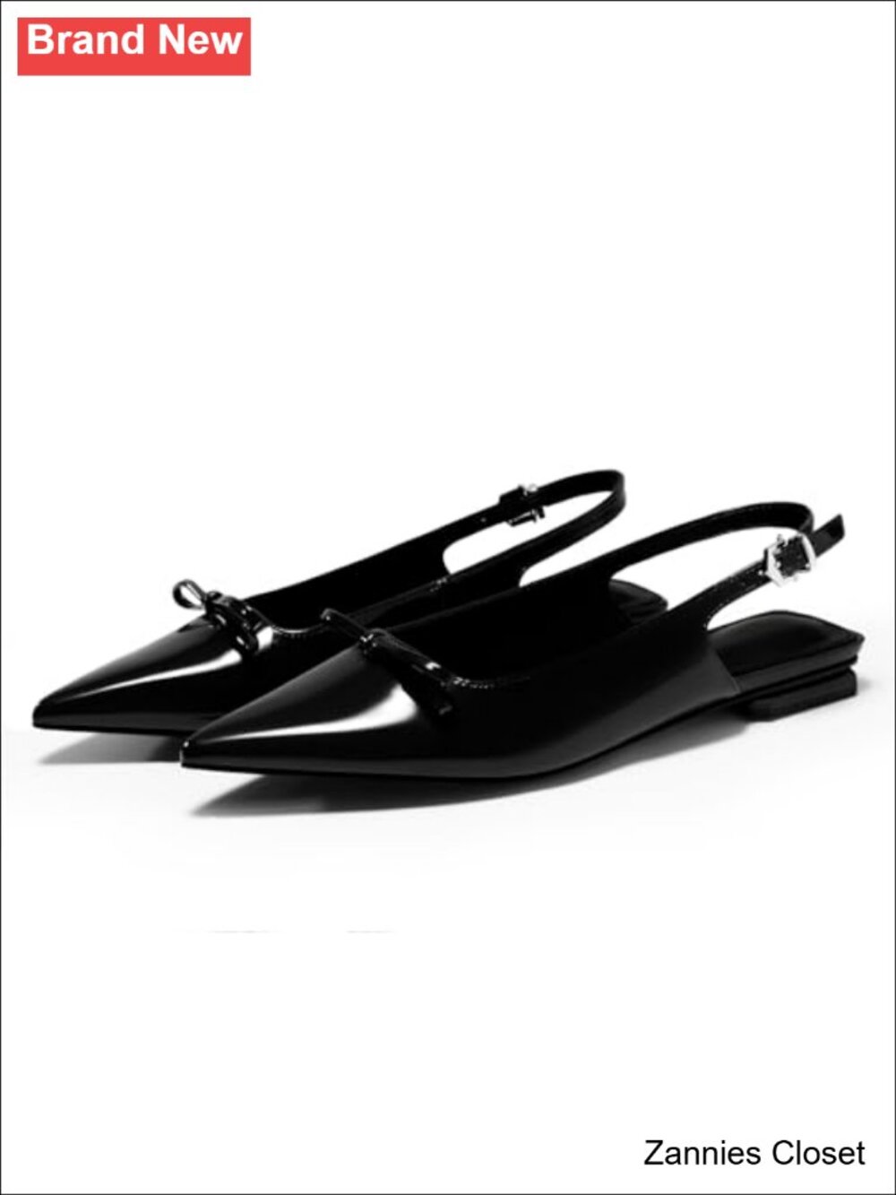 🤠 Coutgo Faux Leather Pointed Toe Bow Slingback Flats Low Heel Shoes